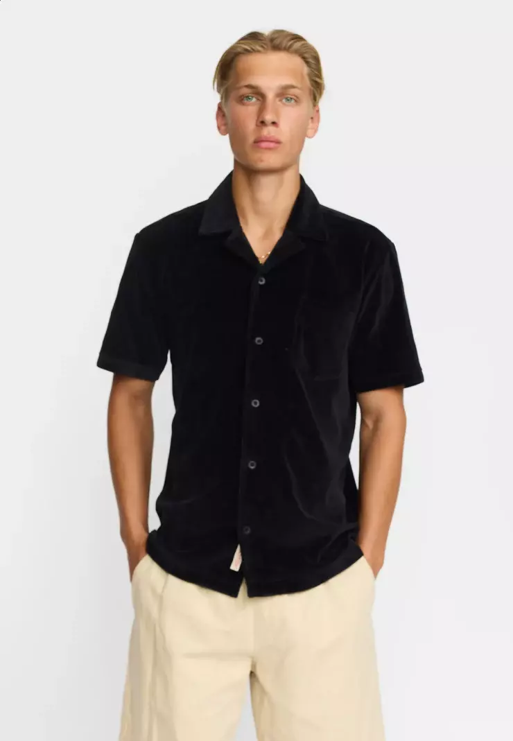 Revolution Velour Kurzarm Cuban Shirt Hemd schwarz